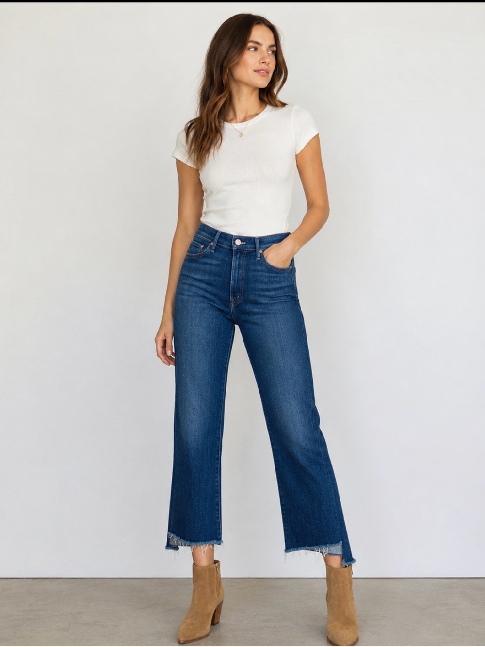 MOTHER The Insider Crop Step Fray Bootcut Jeans Dark Wash Sz 28 #6